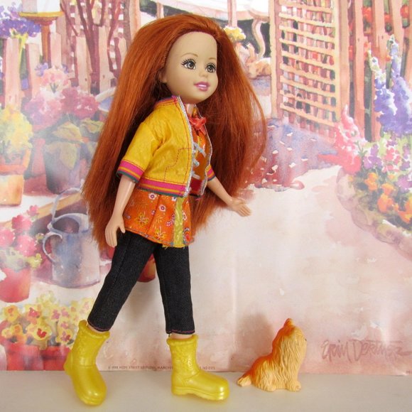 WEE 3 FRIENDS DOLL, REDHEAD LILA w DOG, DRESS, BOOTS, HAT, FLIP-FLOPS, LEGGINGS - Picture 5 of 7